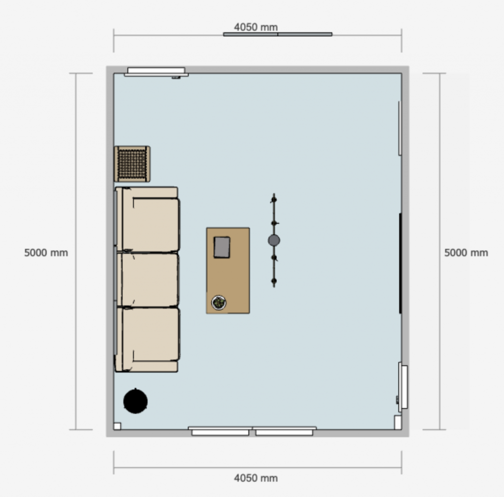 plano del sofá en salón